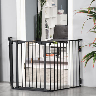 Pet Gate With Door, Pet Playpen, L180 x H74.5 cm, Black Homcom