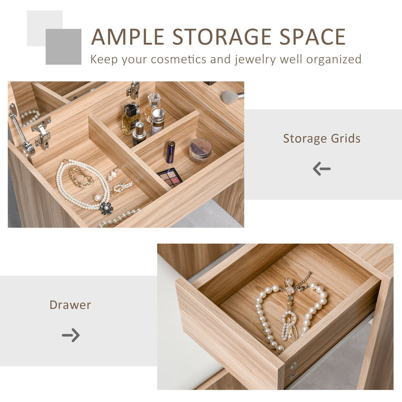 Dressing Table With Flip up Mirror and Cushioned Stool