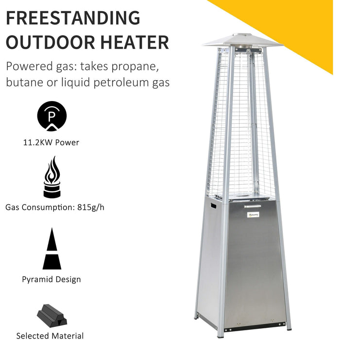 11.2KW Pyramid Gas Patio Heater, Stainless Steel, Wheels