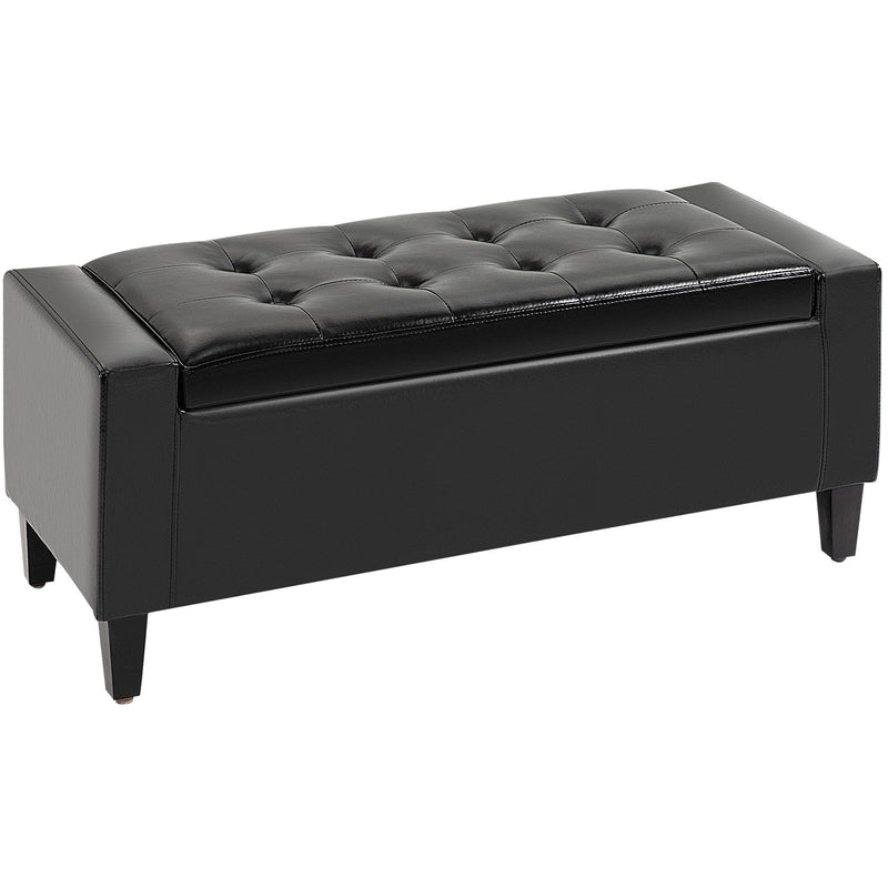 Leather Ottoman, Storage, 92x40x40cm, Black