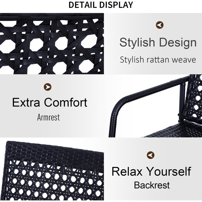 2 Seater Glider Garden Seat, Black Rattan Weave