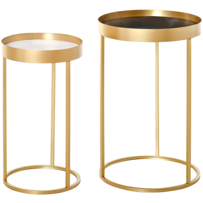 Gold Round Nesting Coffee Tables, Set of 2, Marble Top