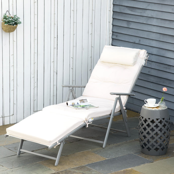 Adjustable Sun Lounger With Cushion, Cream/White