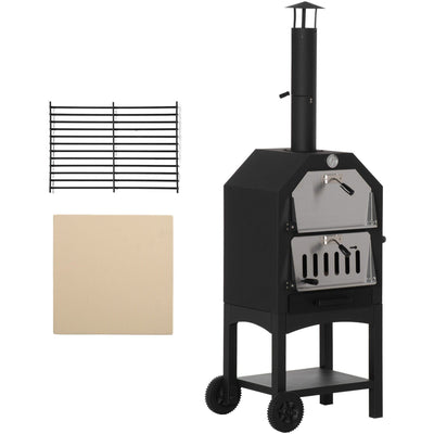 Garden Pizza Oven and Charcoal BBQ Grill Trolley Outsunny