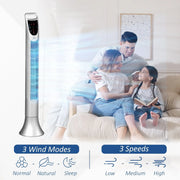36" Tower Fan with Remote, 3 Speed, Oscillation, 7.5h Timer Homcom