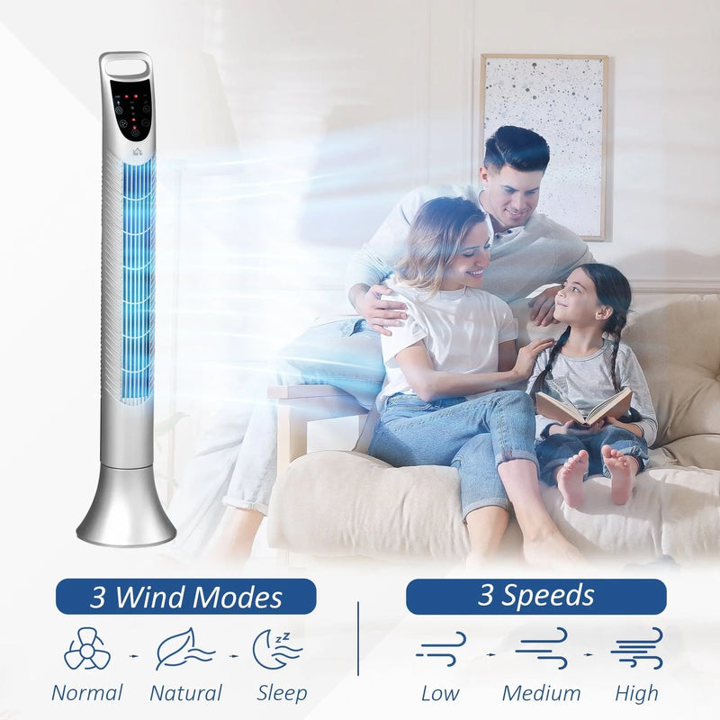 36" Tower Fan with Remote, 3 Speed, Oscillation, 7.5h Timer Homcom