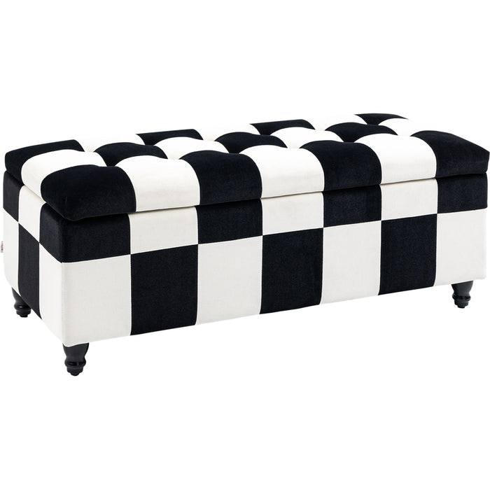 White/Black Velvet Ottoman, 114x47x47cm