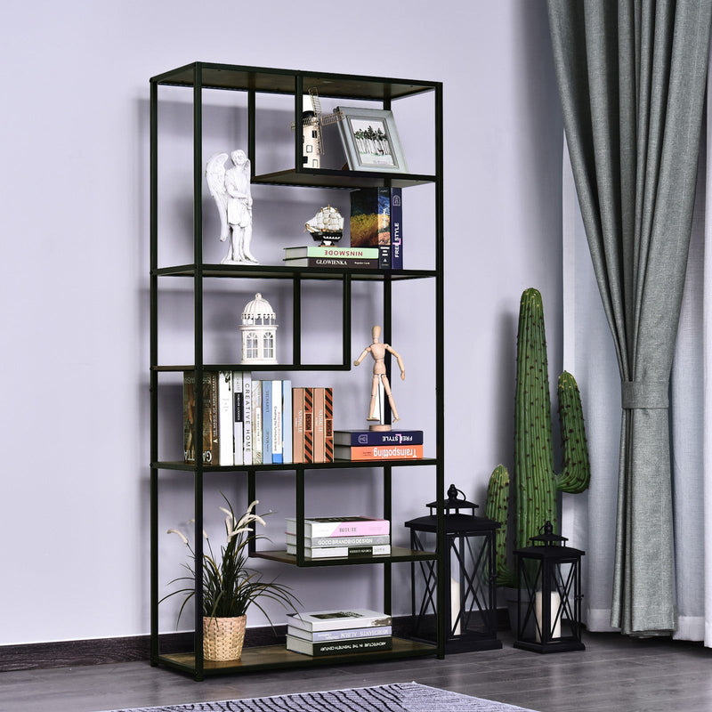 6-Shelf Wooden Bookcase Industrial Display Rack