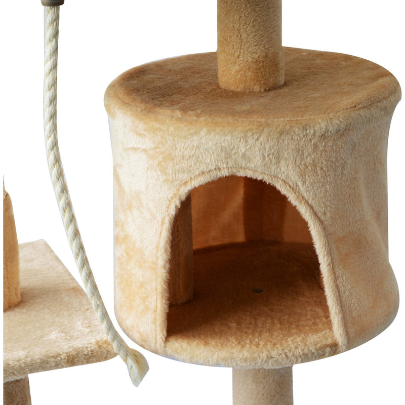 "114cm Beige Cat Tree: Sturdy House for Climbing and Play"