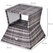 Outsunny Outdoor Patio Rattan Wicker Coffee Table Bistro Side Table w/ Umbrella Hole and Storage Space, Grey Outsunny