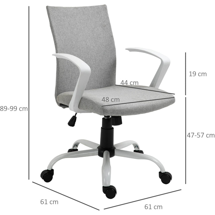 Dark Grey Linen Swivel Office Chair, Adjustable with Arm