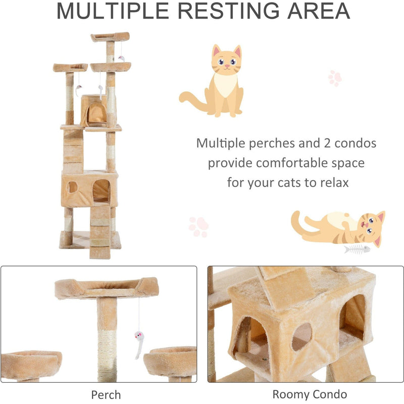 Cream Cat Activity Tree, Scratching Post, Climbing Tower