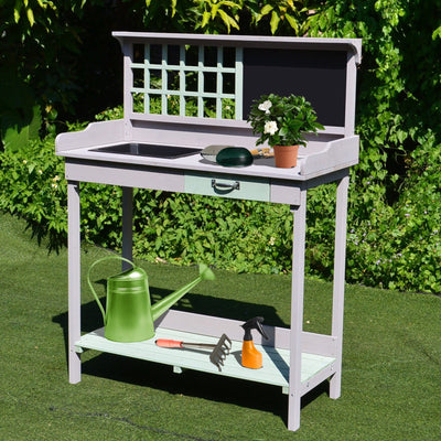 Outdoor Wooden Potting Table With Drawer Outsunny