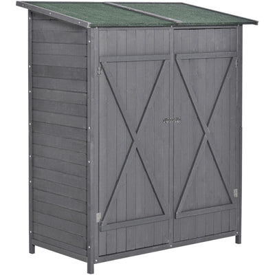 Small Wooden Shed - Storage Table, Asphalt Roof - Grey Outsunny