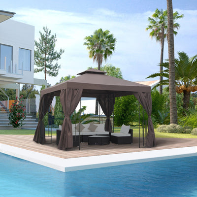 Steel Frame Gazebo With Sidewalls, 3x3m Outsunny