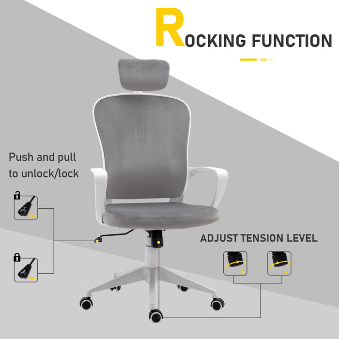 Grey Velvet High-Back Desk Chair