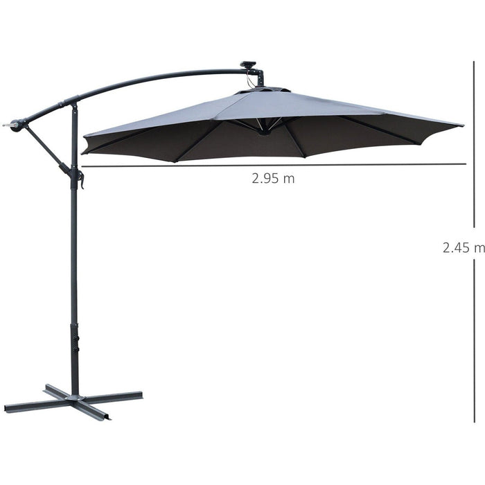 3m Banana Cantilever Patio Umbrella With Lights, Cross Base