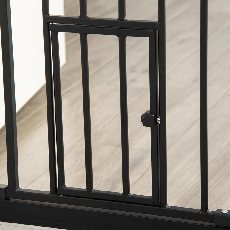 Extra Tall Pet Gate with Door (74-80cm) - Black Pawhut