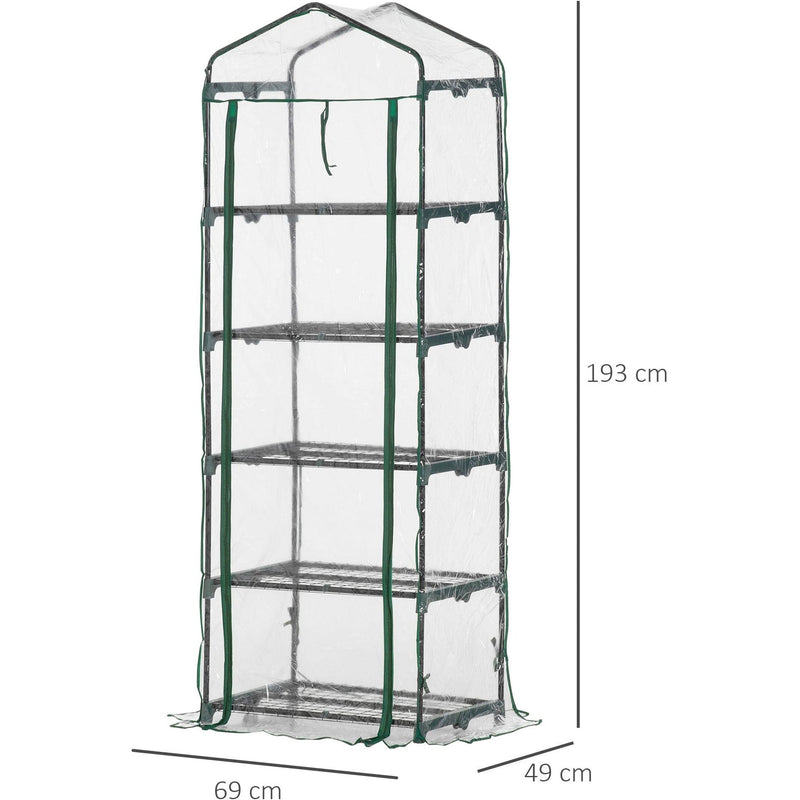 Metal Frame Mini Greenhouse, 5-Tier, PVC Cover, Clear