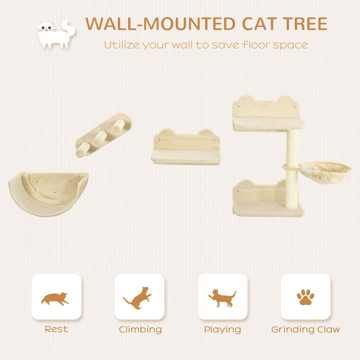 4PC Cat Climbing Set: Hammock & Nest, Beige