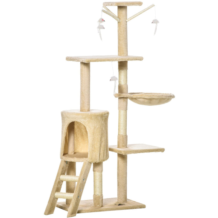 Beige Cat Tree House, 131H cm