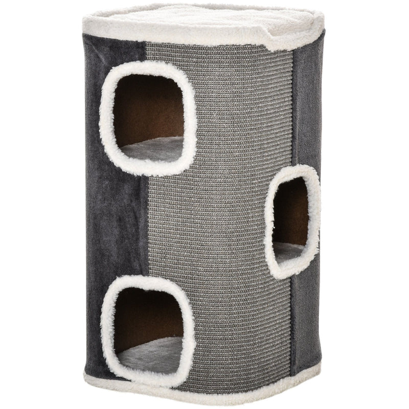 PawHut Cat Barrel Kitten Tree Tower Sisal Scratching Pet Furniture Climbing Frame Cozy Platform Soft Plush & Lamb Fleece Grey Pawhut
