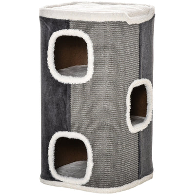 PawHut Cat Barrel Kitten Tree Tower Sisal Scratching Pet Furniture Climbing Frame Cozy Platform Soft Plush & Lamb Fleece Grey Pawhut