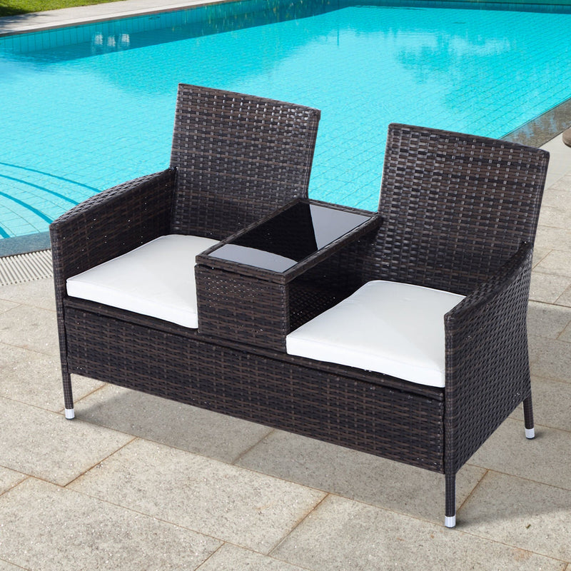 2 Seater Rattan Garden Bench With Cushions