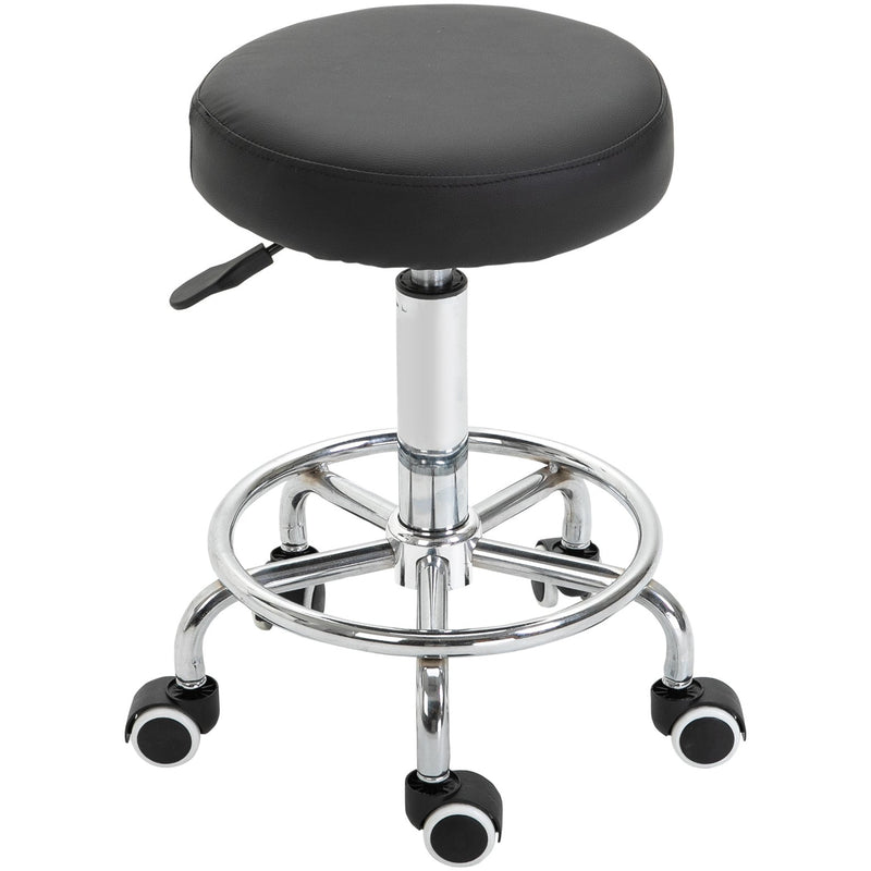 Beauty Salon Stool, Black Faux Leather