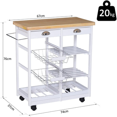 Kitchen Island With Wine Rack, White With Pine Top Homcom