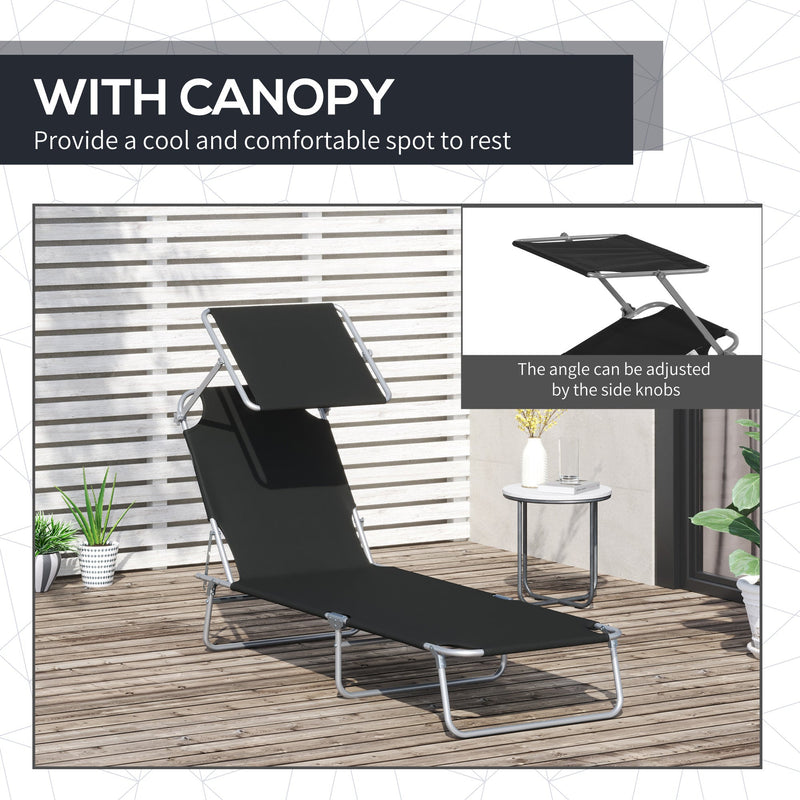 Folding Sun Lounger With Canopy Outsunny