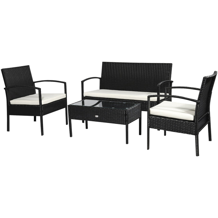 Garden Furniture Sofa and Table, 4 Seater Black Rattan
