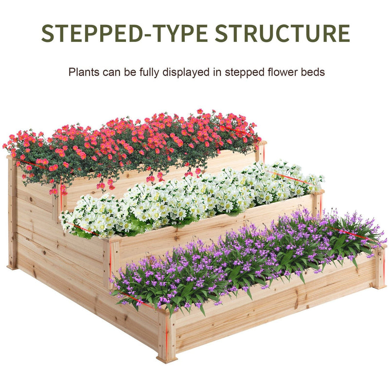 3 Tier Raised Wooden Garden Bed, 124x124 cm Outsunny