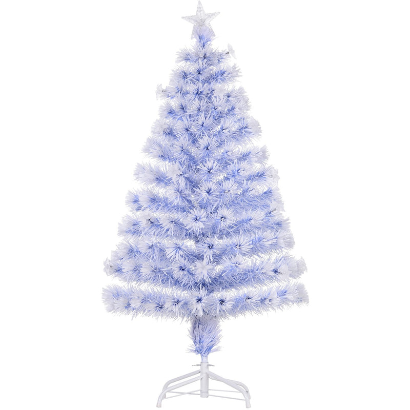 Artificial Fibre Optic Christmas Tree w/ 26 LED Lights Pre-Lit White Blue 4FT