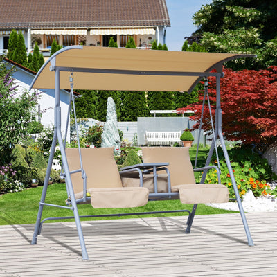 2 Seater Garden Swing Chair With Tilting Canopy & Storage Outsunny