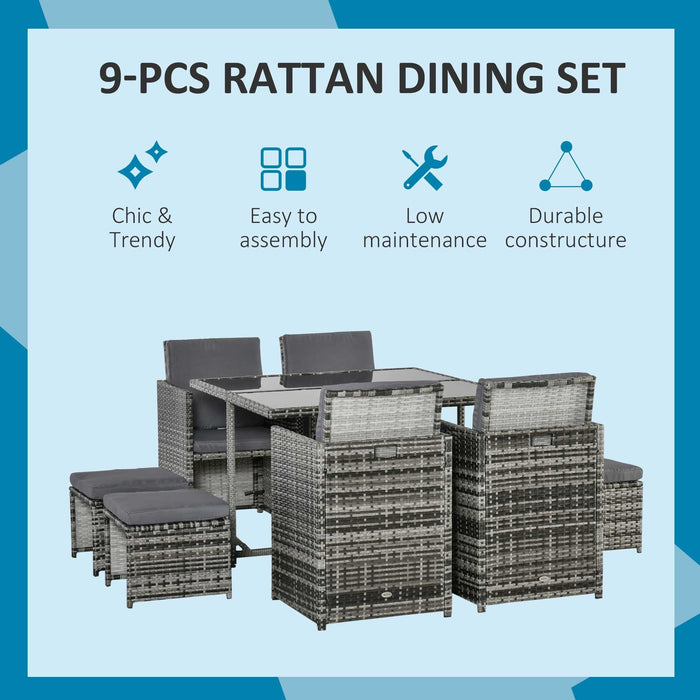 Rattan Cube Dining Set, Mixed Grey, Seats 8