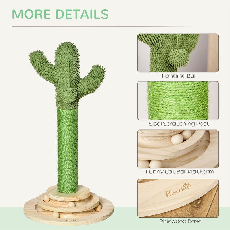 Cactus Cat Tree Post, Hanging Ball, 32x32x60cm, Green