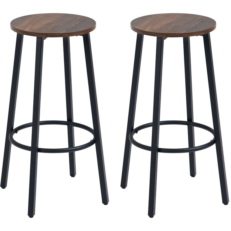 Set of 2 Rustic Brown Bar Stools, Steel Legs