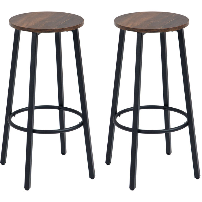 Set of 2 Rustic Brown Bar Stools, Steel Legs