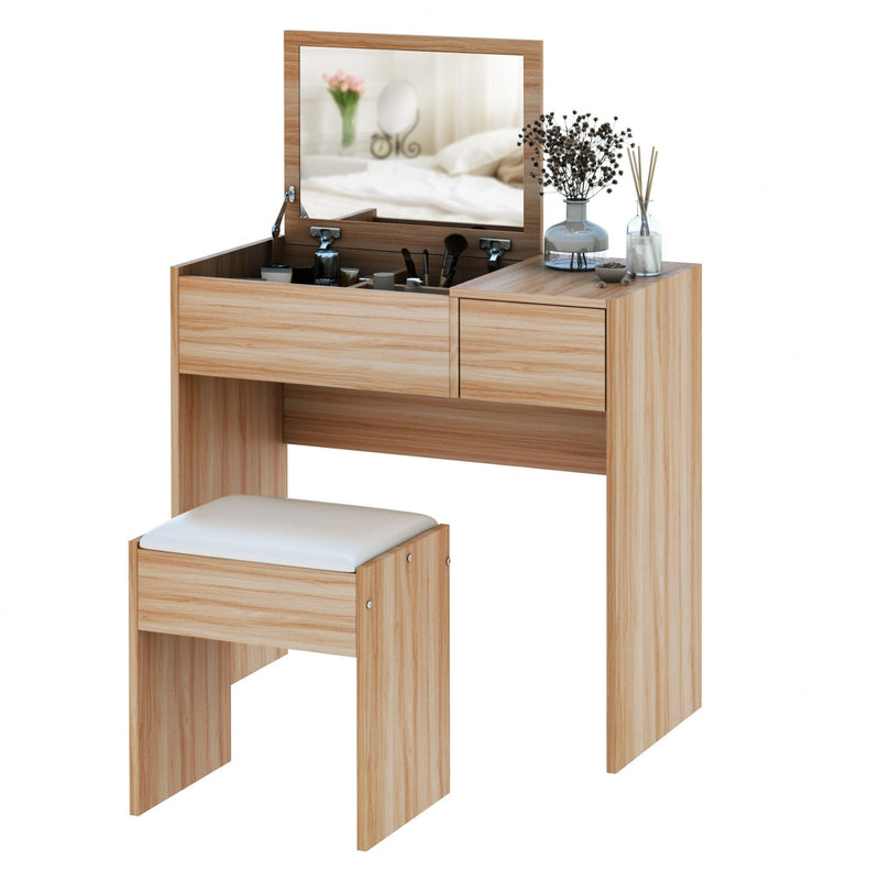Dressing Table With Flip up Mirror and Cushioned Stool