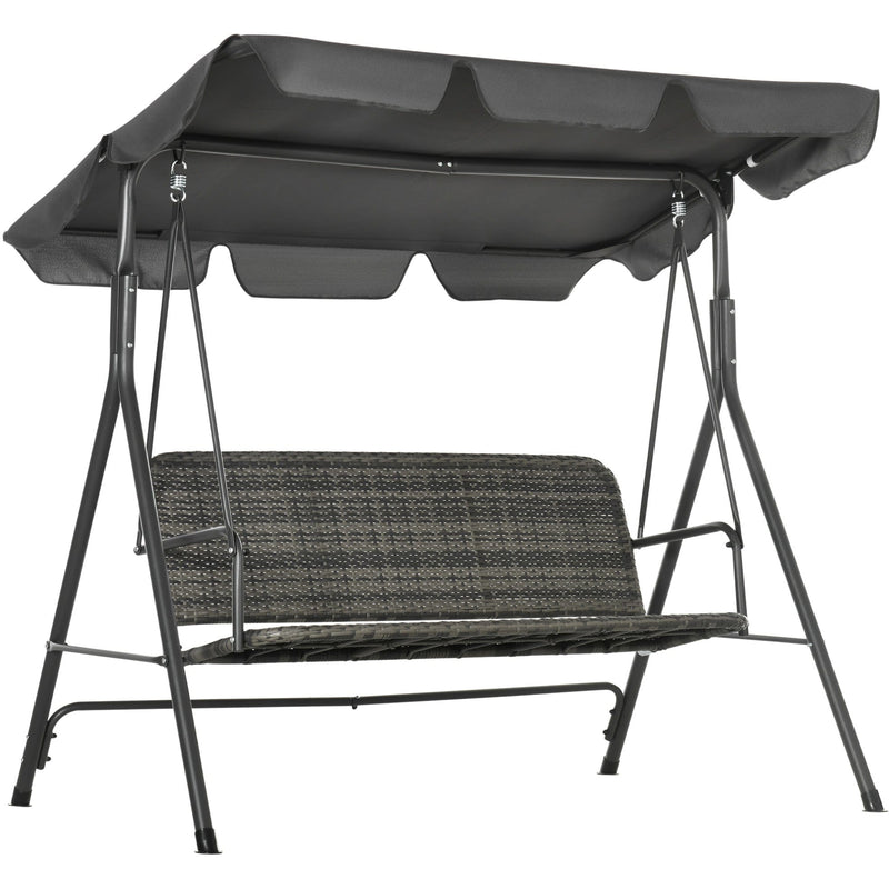3 Seater Rattan Garden Swing Chair With Grey Canopy Outsunny