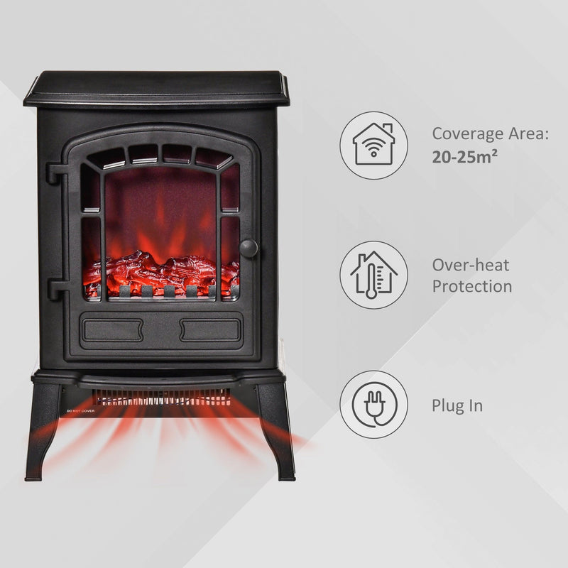 Freestanding Electric Fireplace Stove, 1000W/2000W, Black