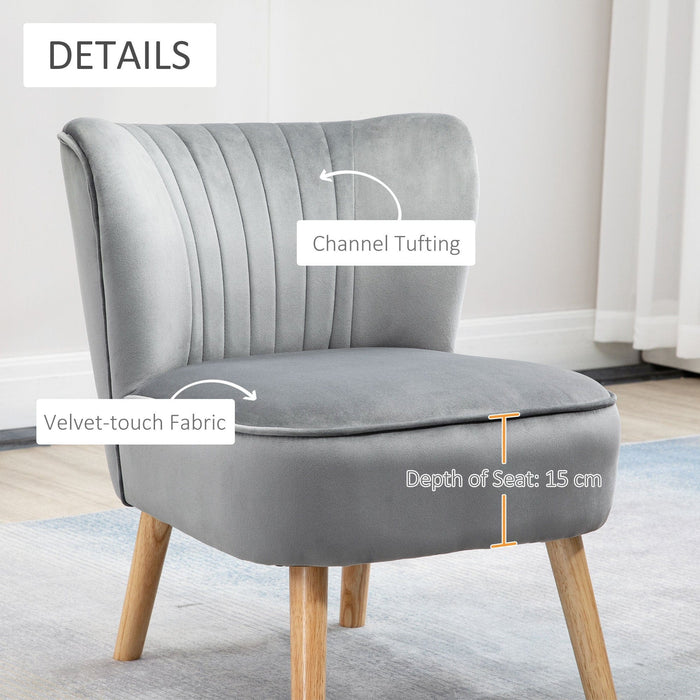 Contemorary Grey Velvet Accent Chair With Footstool