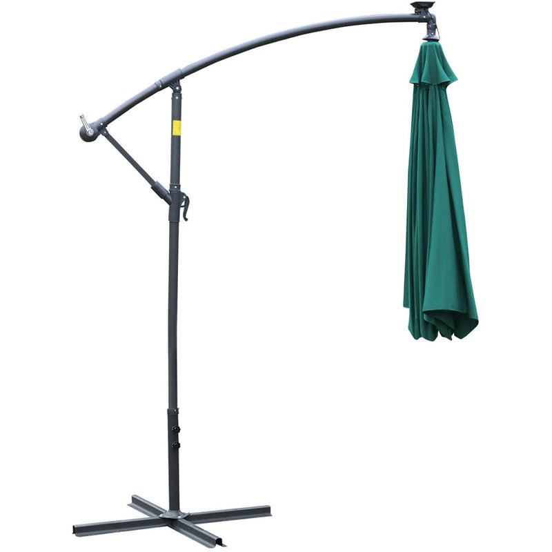 3m Banana Cantilever Patio Umbrella With Lights, Cross Base