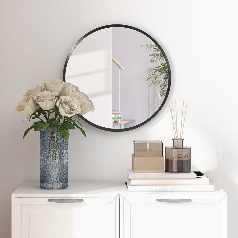 Black Round Wall-Mounted Bathroom Mirror - 40x40 cm