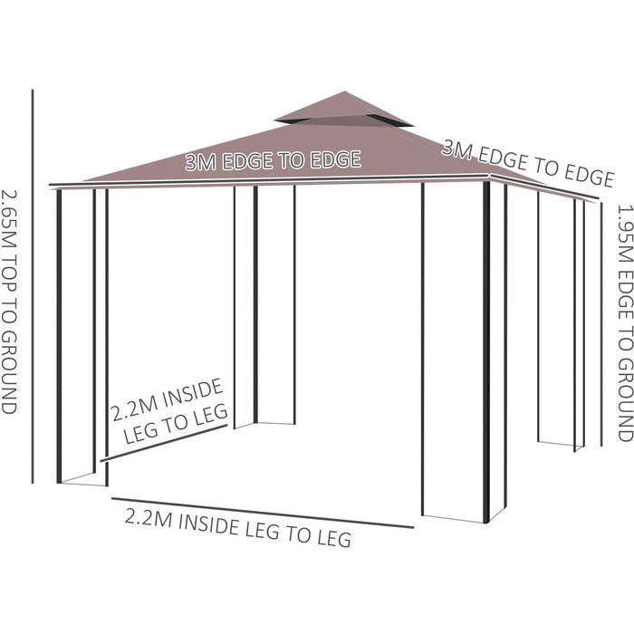 Garden Gazebo, 3x3m, Metal Frame with Curtains