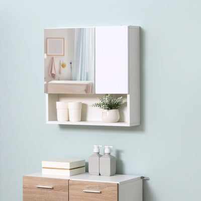 White Wall-Mounted Bathroom Mirror Cabinet, 54 x 15 x 55cm Kleankin