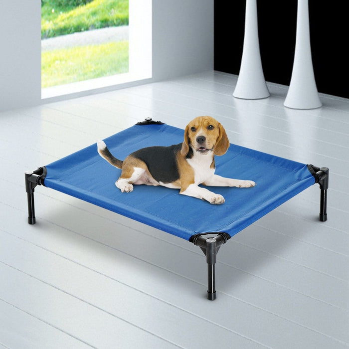 Elevated Camping Pet Bed, Metal Frame, Blue