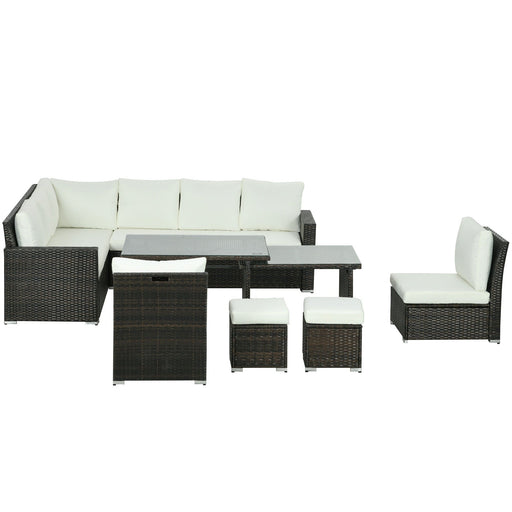 10 Seater Outdoor Rattan Sofa Set With Extending Table, Cream 