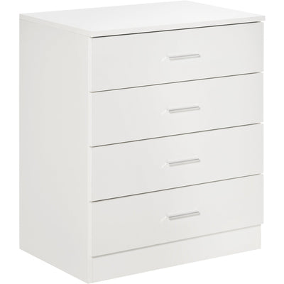 White 4 Drawer Chest, Metal Rails Homcom